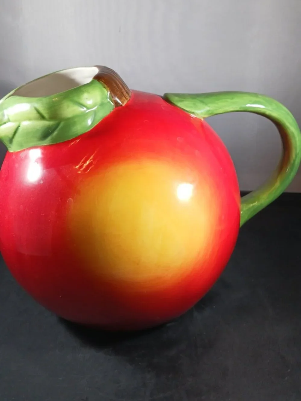 Vintage DWS Hand Painted Peach Ceramic Majolica Style Pitcher